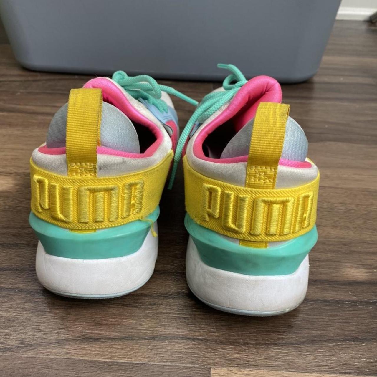 Puma Women's Pink and Yellow Trainers | Depop