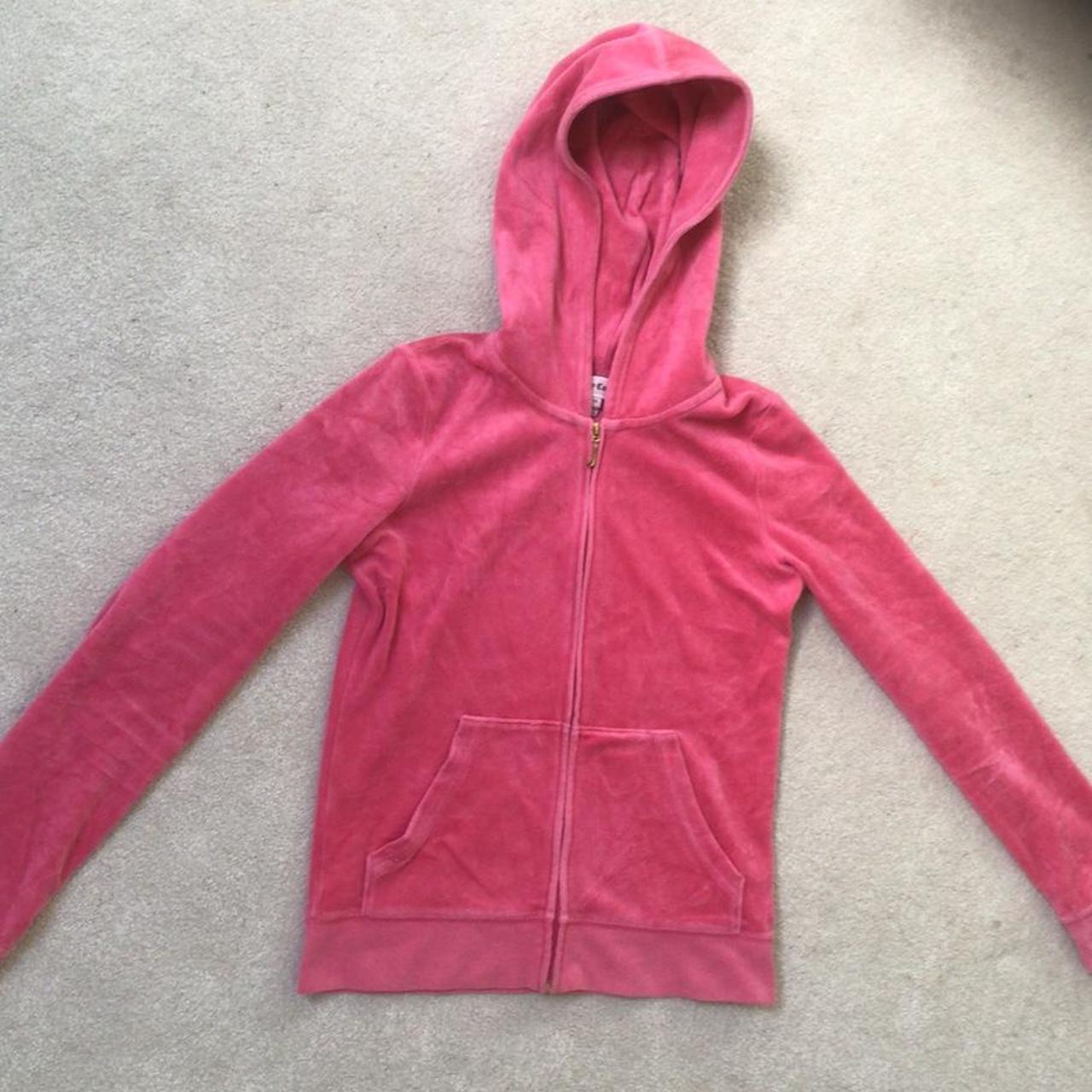 Pink juicy couture zip up, old style hoodie, design... - Depop