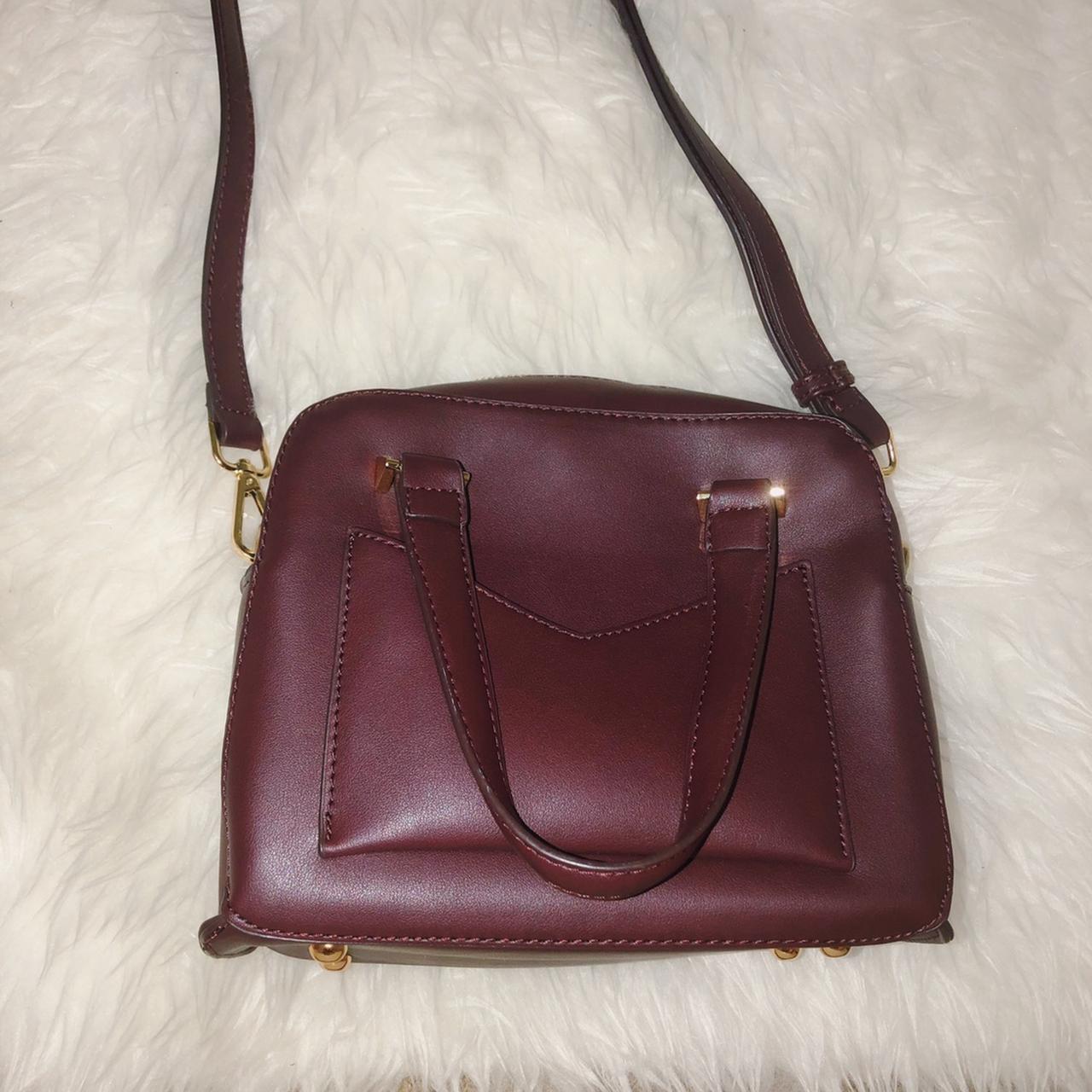 Maroon Leather Purse w/ gold detailing pocket in the... - Depop