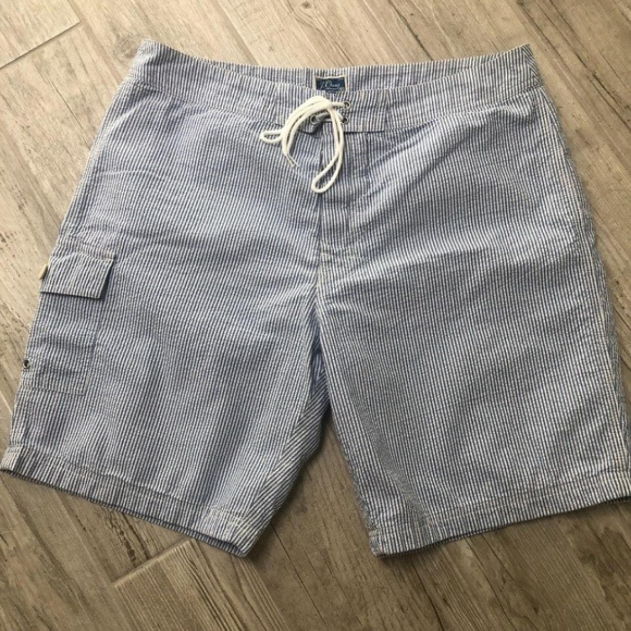 Men’s blue and white striped seersucker bermuda... - Depop