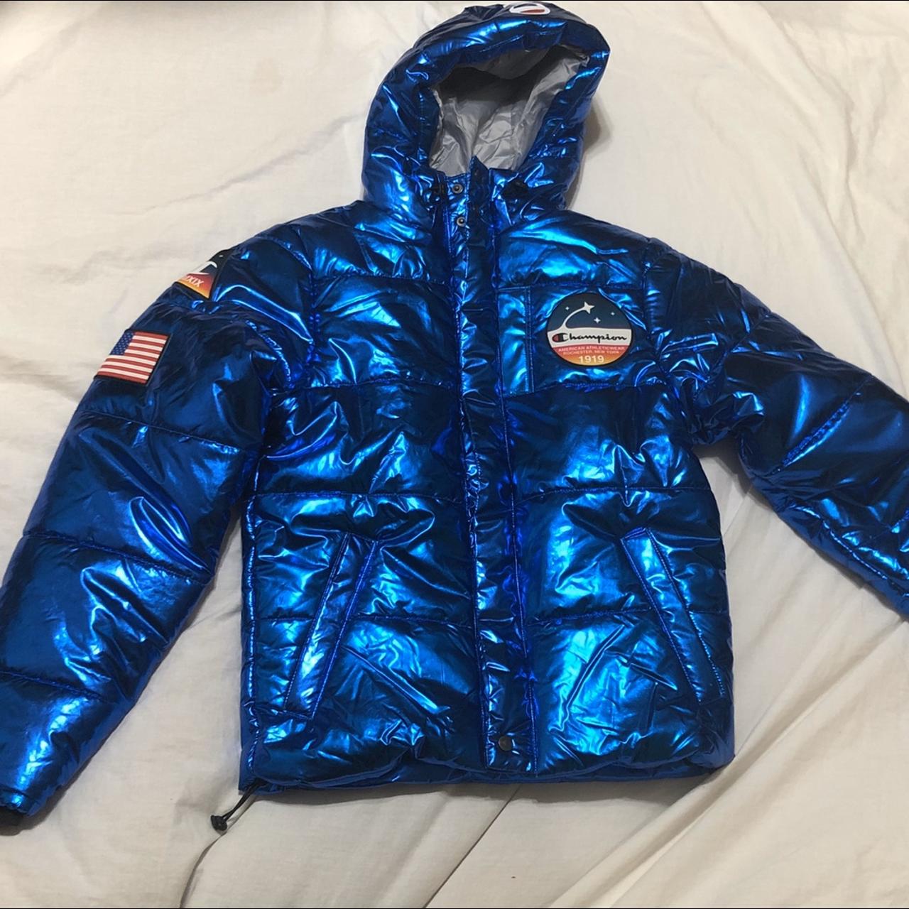 Champion metallic puffer store jacket blue