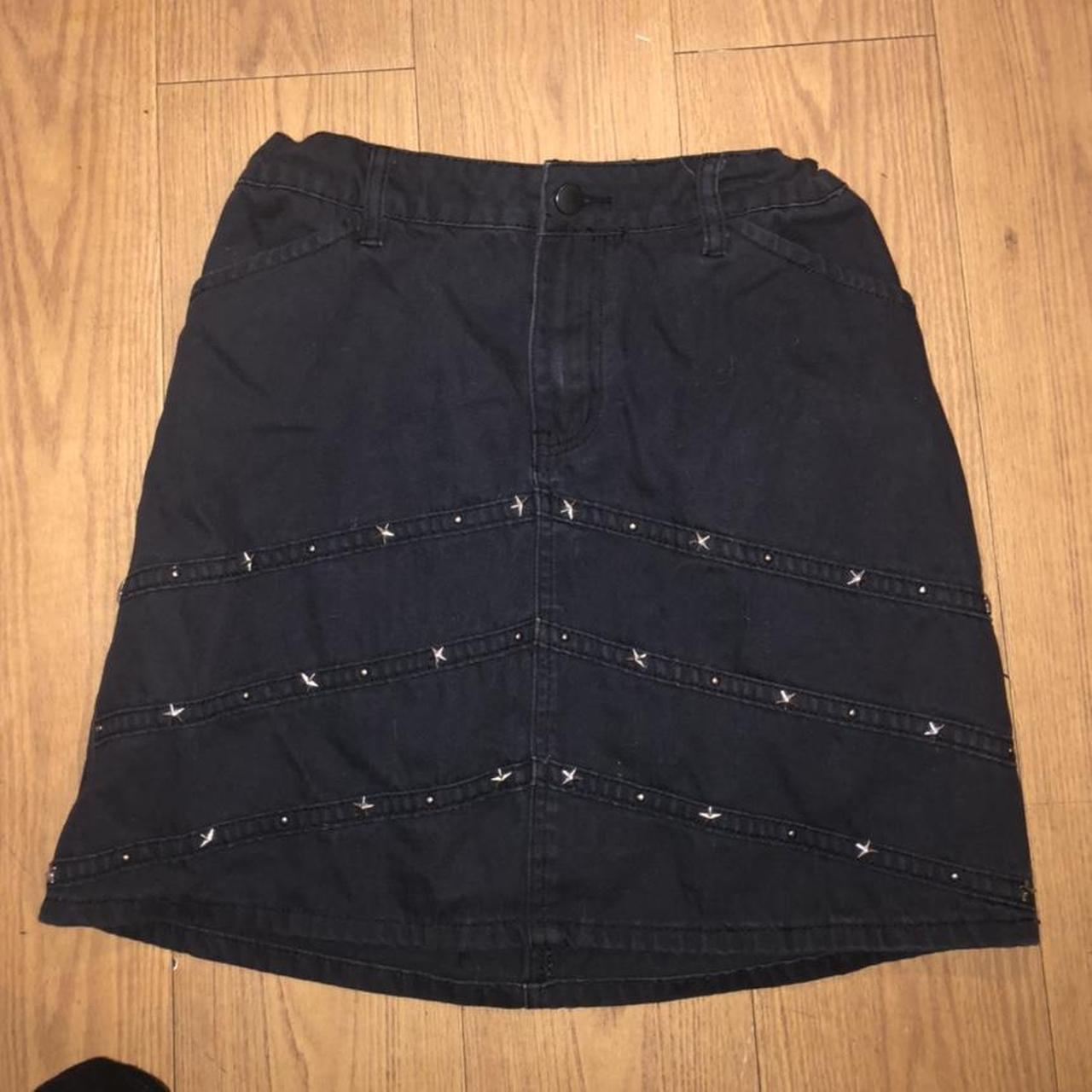 black denim skirt with star studs elasticated. Depop