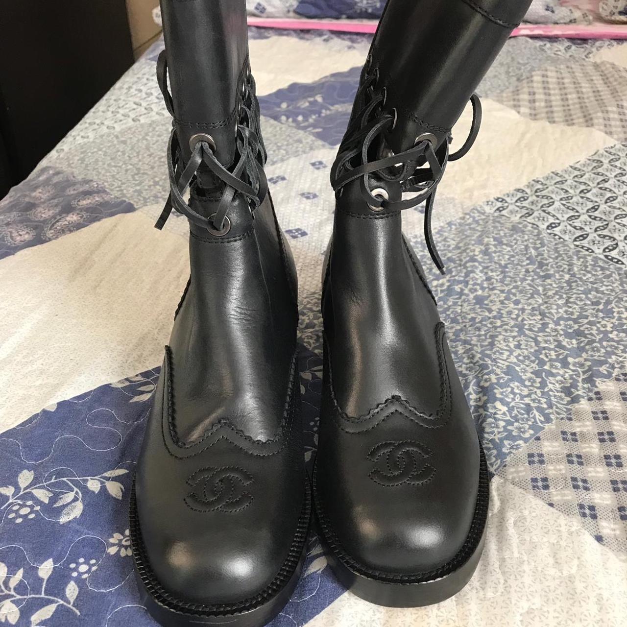 Chanel. Calfskin lace up Boots- women. Size Uk 5.  - Depop