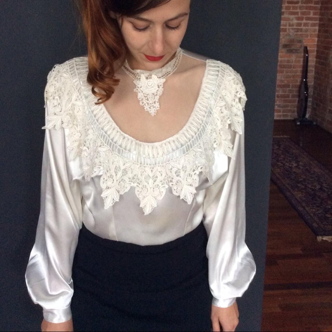 Beautiful Victorian Stile Satin Blouse, Good vintage... - Depop