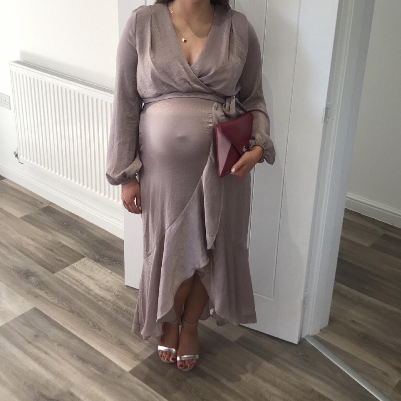 Flounce London maternity satin wrap dress in - Depop