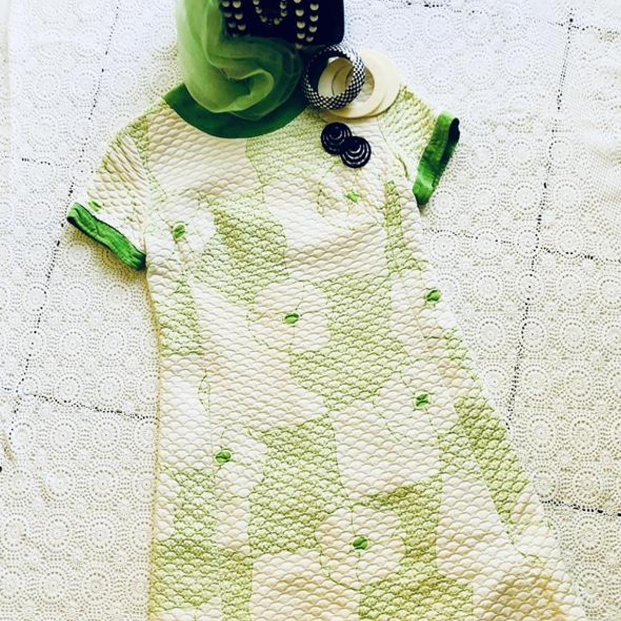 Marimekko Women's White and Green Dress | Depop