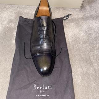 Berluti Gaspard Slash-Toe Leather Shoe, Black