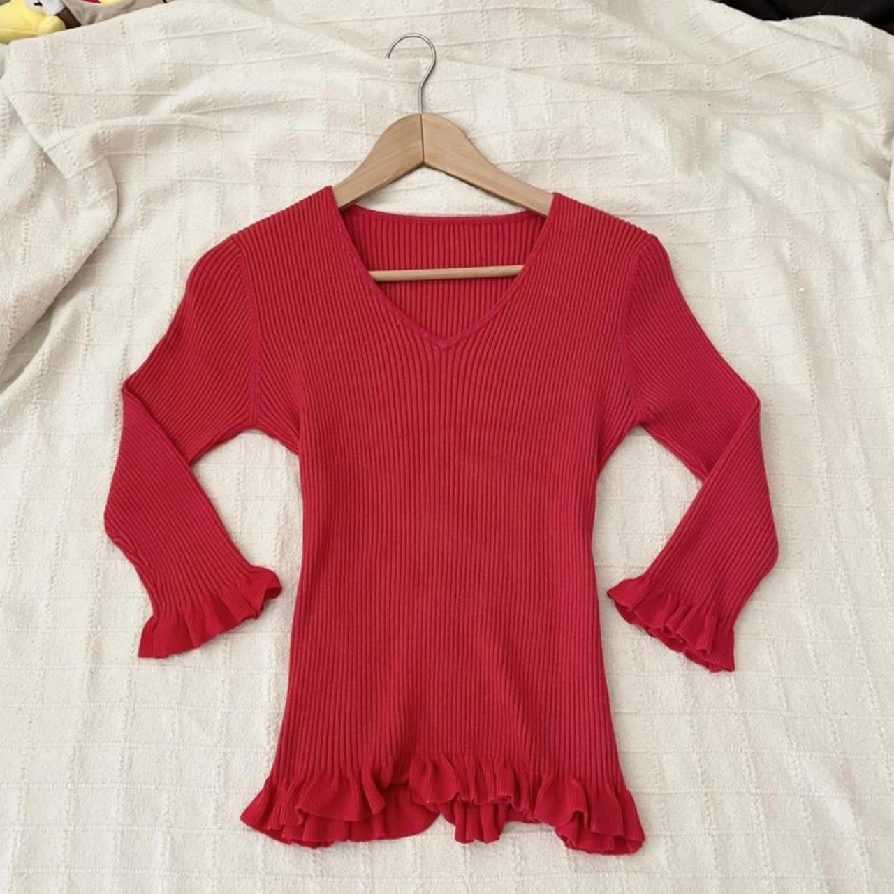 RED RUFFLE LONG SLEEVE SHIRT •perfect condition,... - Depop