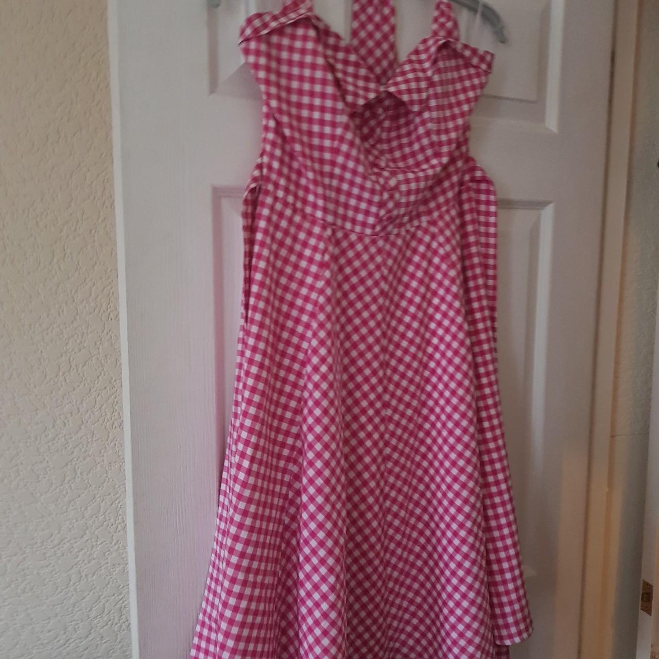 Halterneck dress Pink gingham Size 12 Stretchy... - Depop