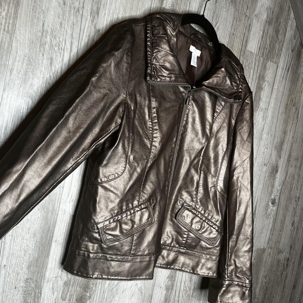 Chico's bronze Metallic Bomber Jacket Faux Leather... - Depop