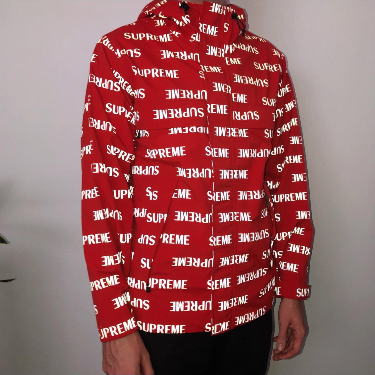 Supreme 3M reflective repeat taped seam jacket Red &... - Depop