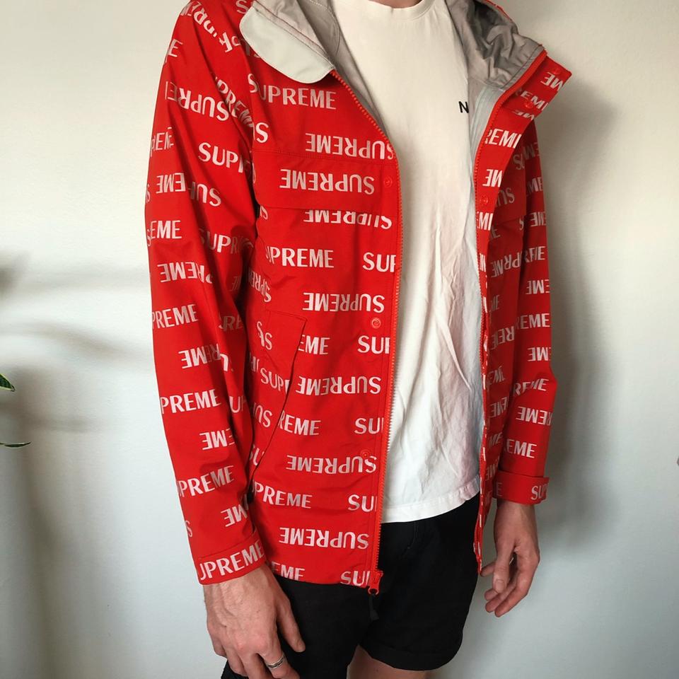 Supreme 3M reflective repeat taped seam jacket Red &... - Depop