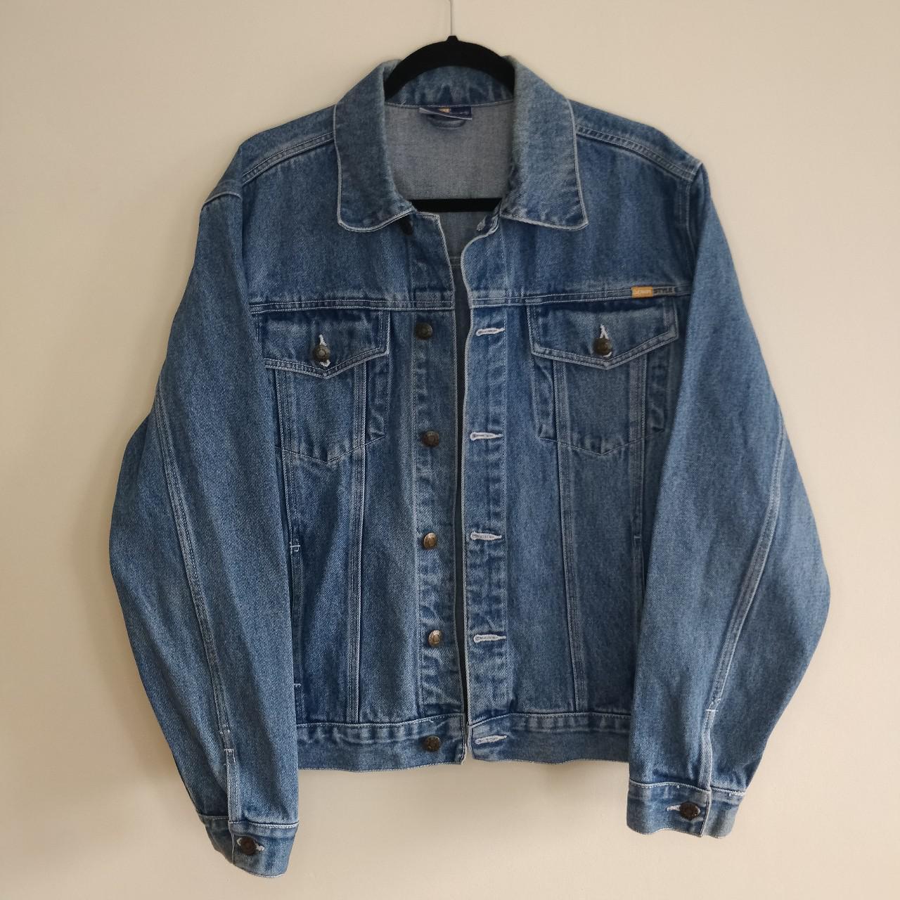 Darkwash distressed vintage denim jacket size medium... - Depop