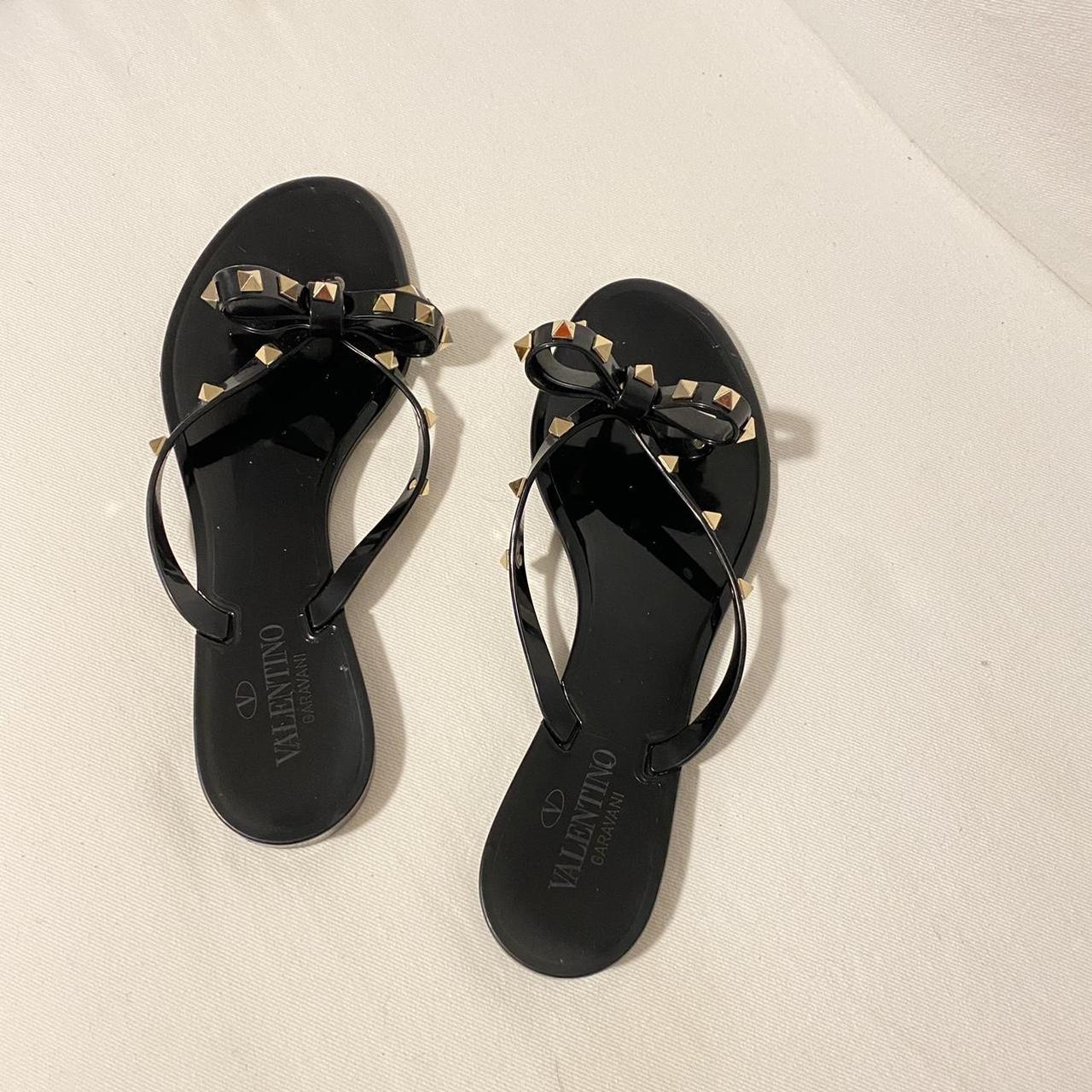 VALENTINO RUBBER ROCKSTUD THONG - black jelly... - Depop