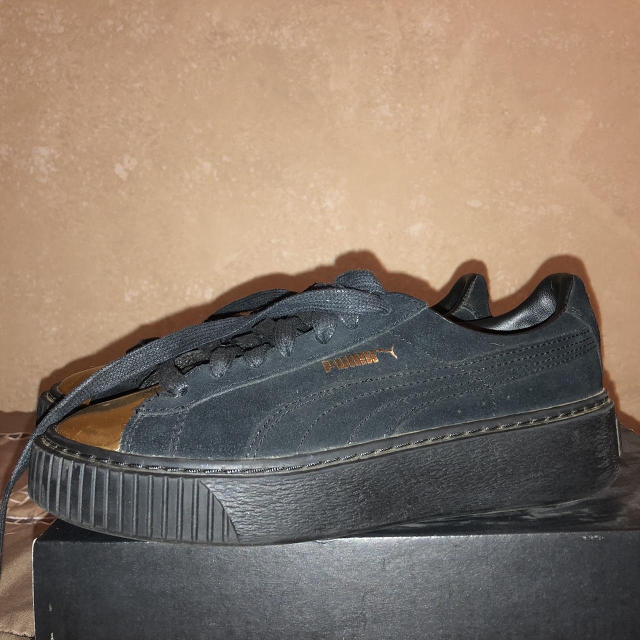 Suede Platform Black and gold puma shoes Size 5.5 Im... - Depop