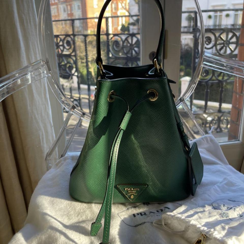 Prada bucket best sale bag green