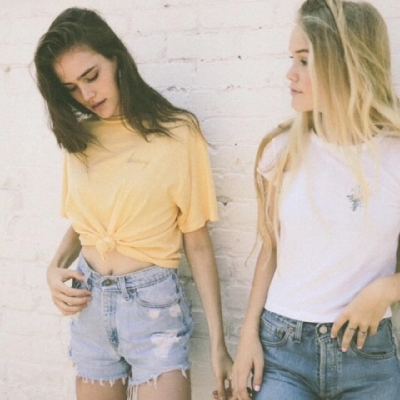 Brandy Melville Aleena yellow honey tee shirt Crew... Depop