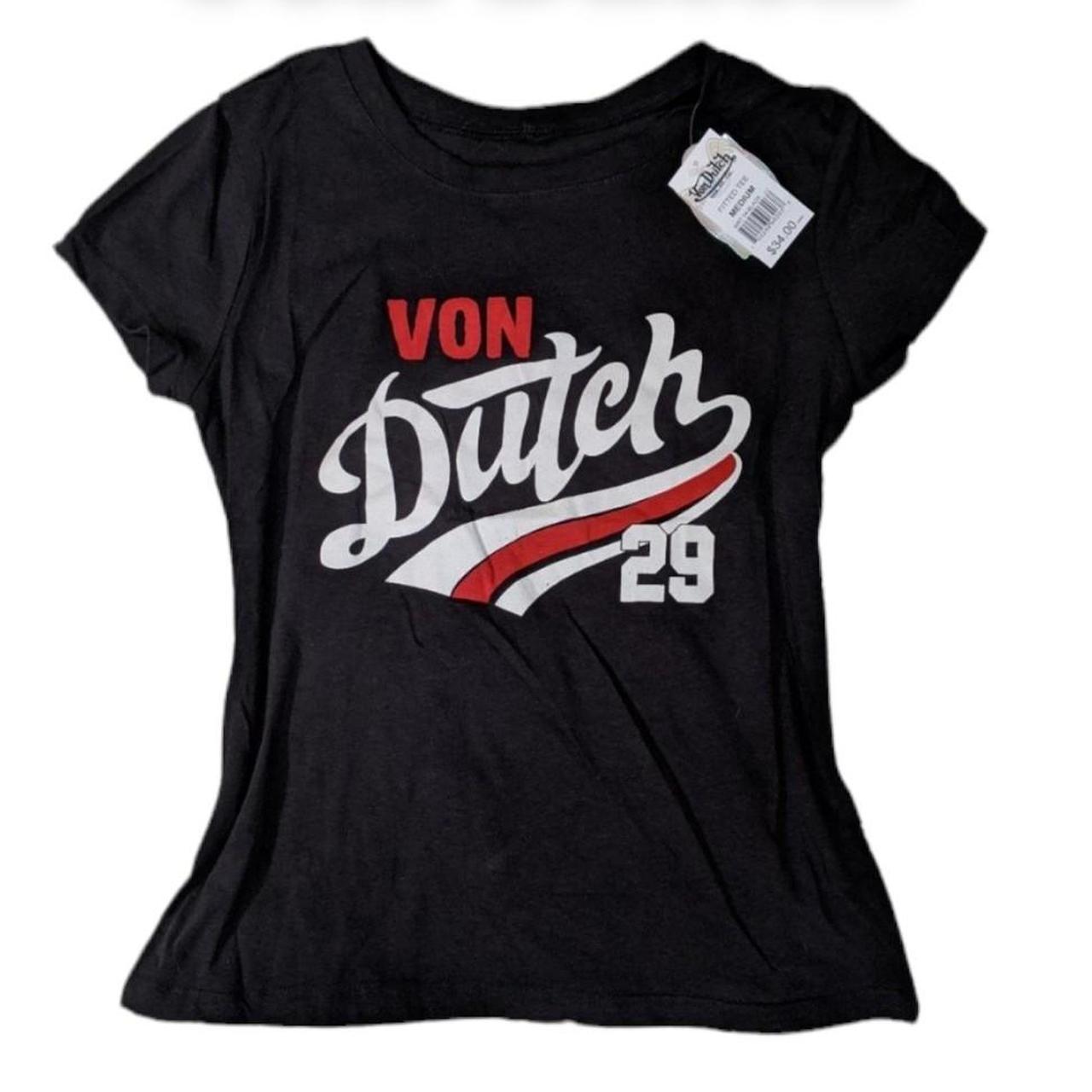 Von Dutch Women's Black and Red T-shirt | Depop