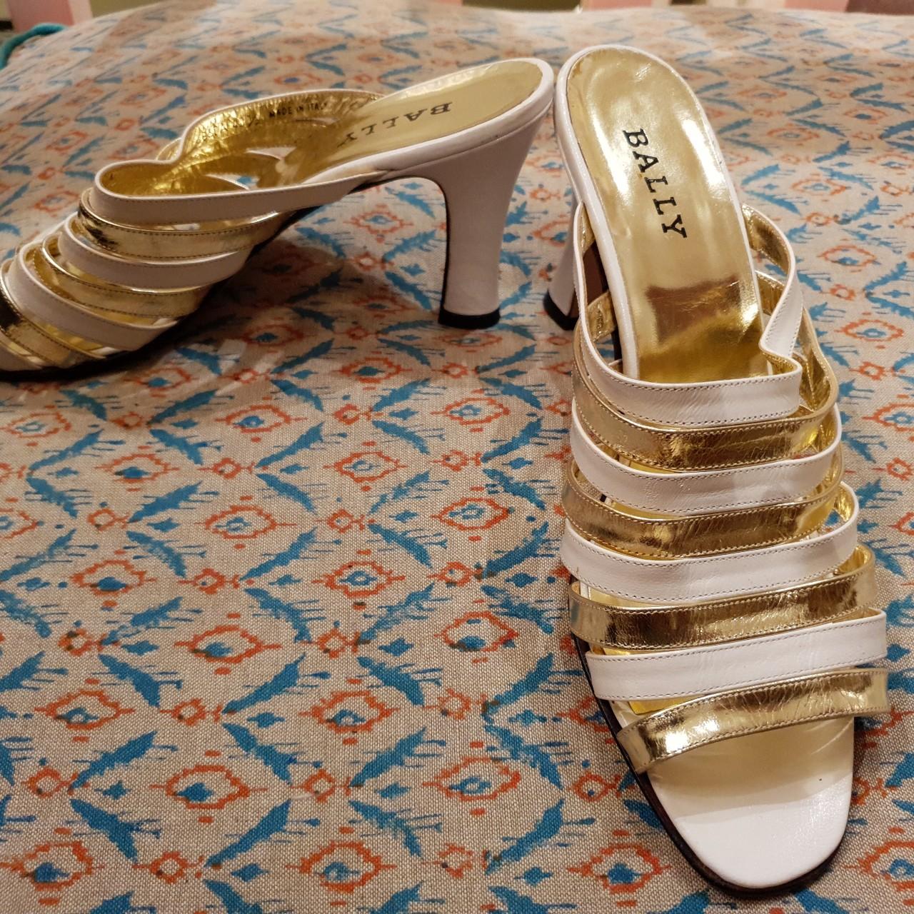 Vintage Bally white and gold sandals. Perfect... - Depop