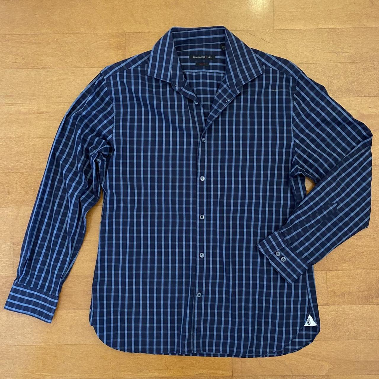 John Varvatos button up shirt Navy and blue plaid In... - Depop