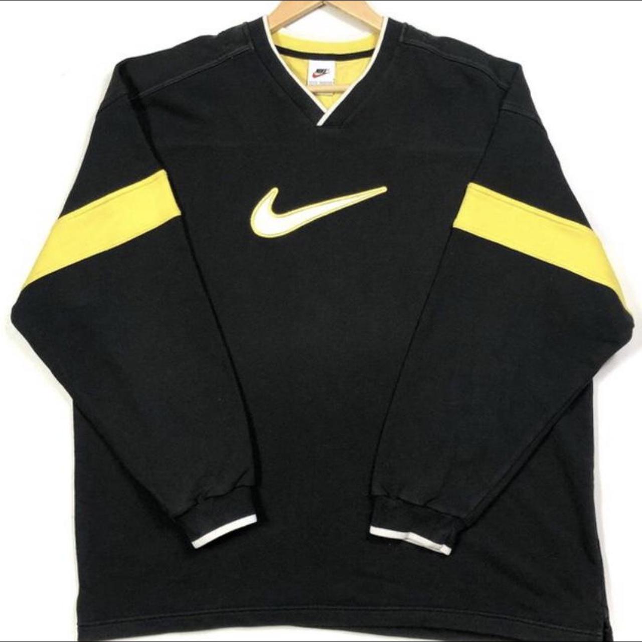 Nike Centre Swoosh Sweatshirt - Black & Yellow - XL - Depop