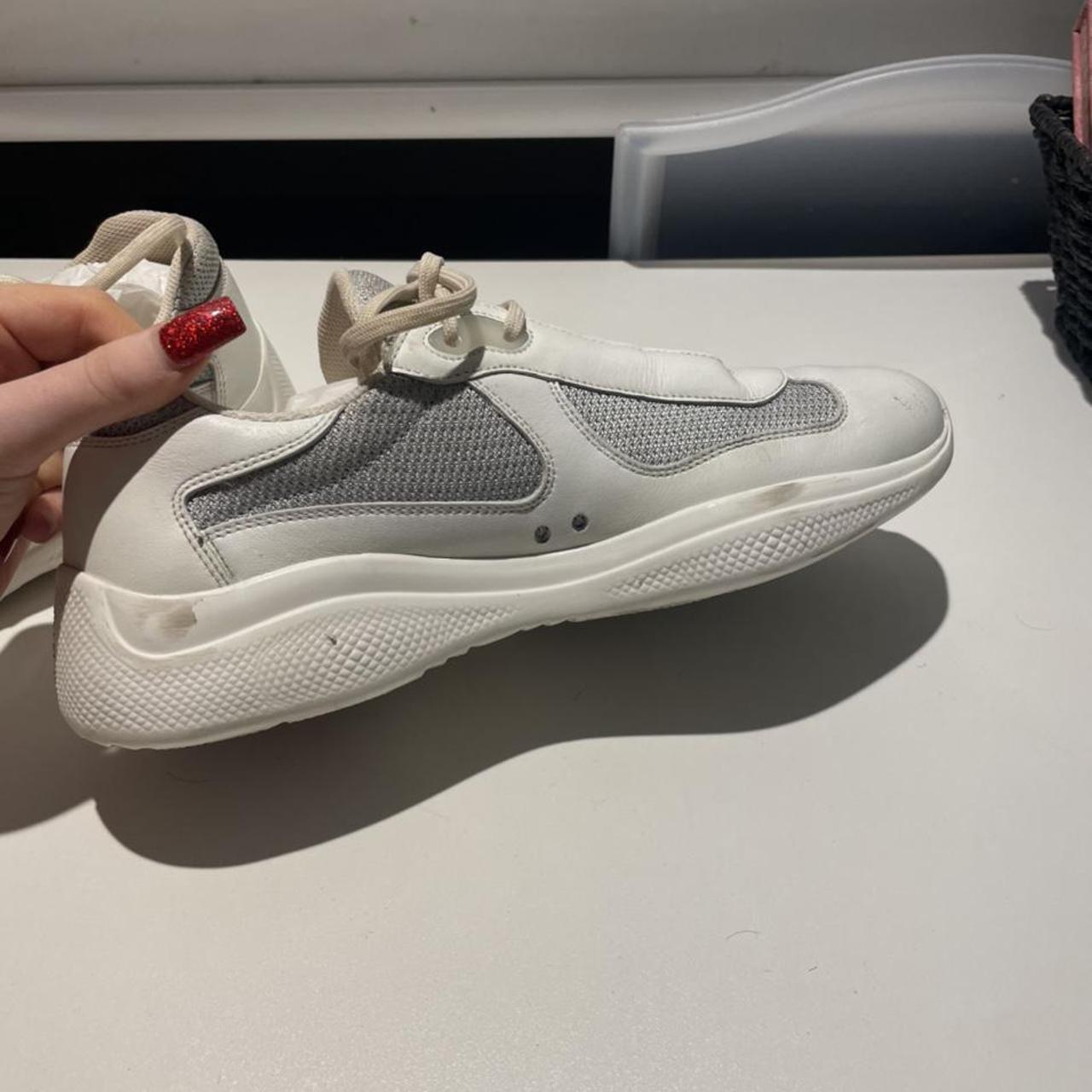 WHITE AND SILVER PRADA AMERICA’S CUP SNEAKERS SIZE... - Depop