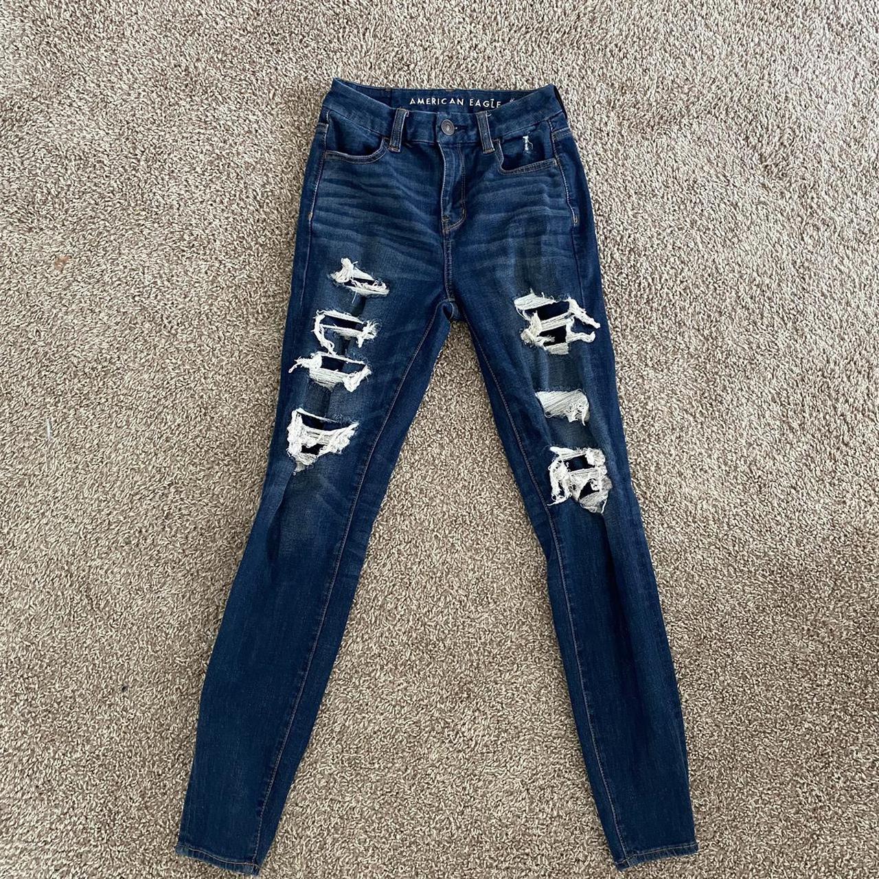 american eagle dark wash ripped jeans