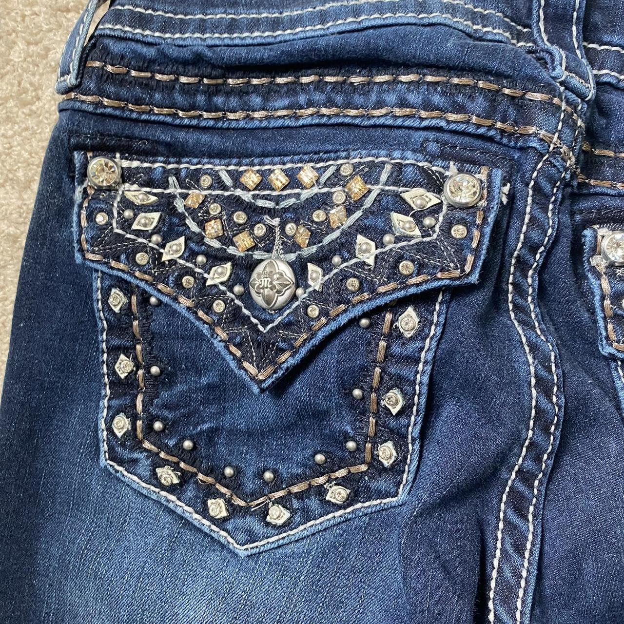 ୨♡୧ cyber y2k dark wash bedazzled miss me jeans!... - Depop