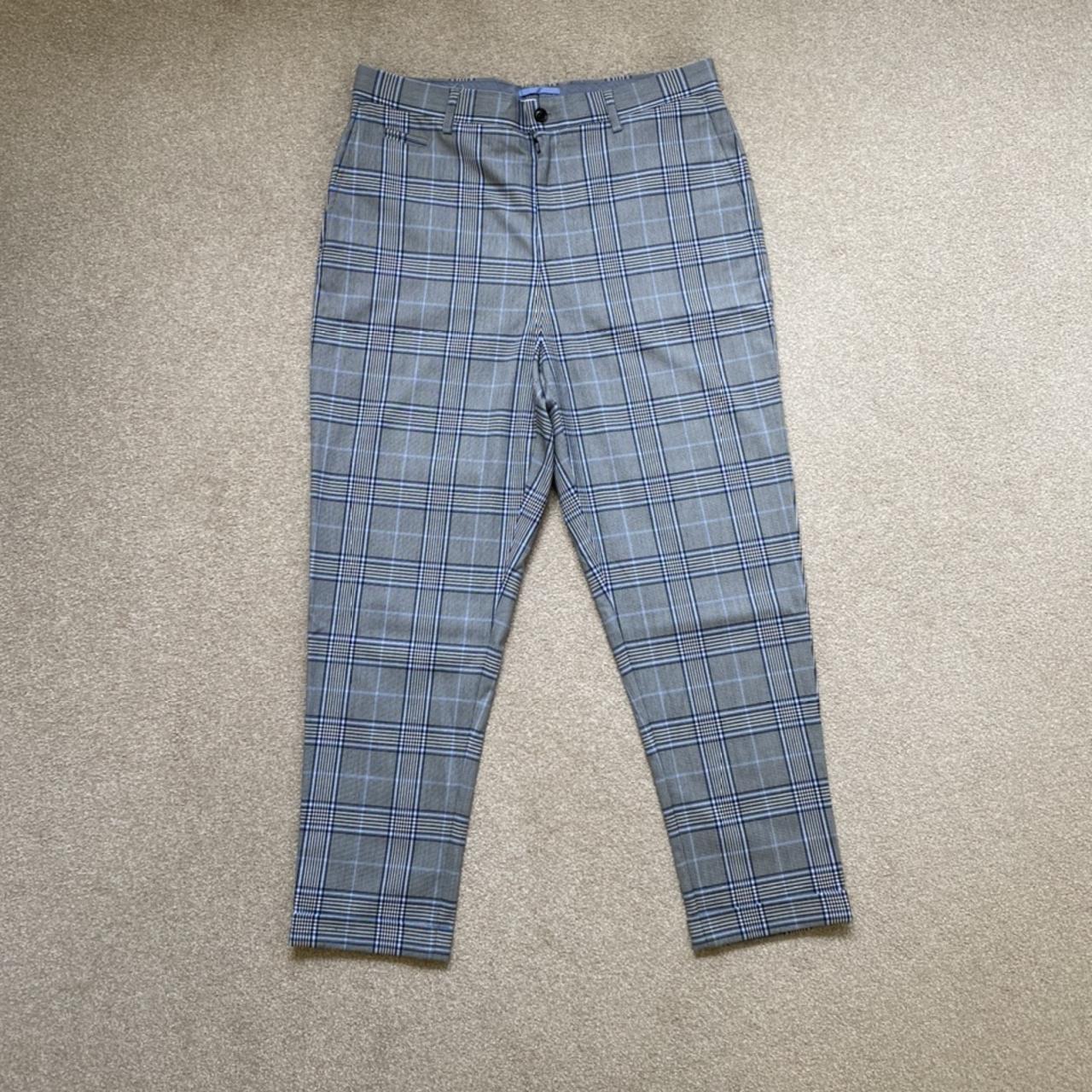 Zara Smart Trousers / Grey Blue Checkered Worn... - Depop