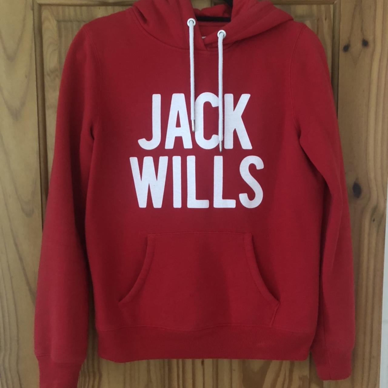 Jack Wills Women's Red and White Hoodie Depop