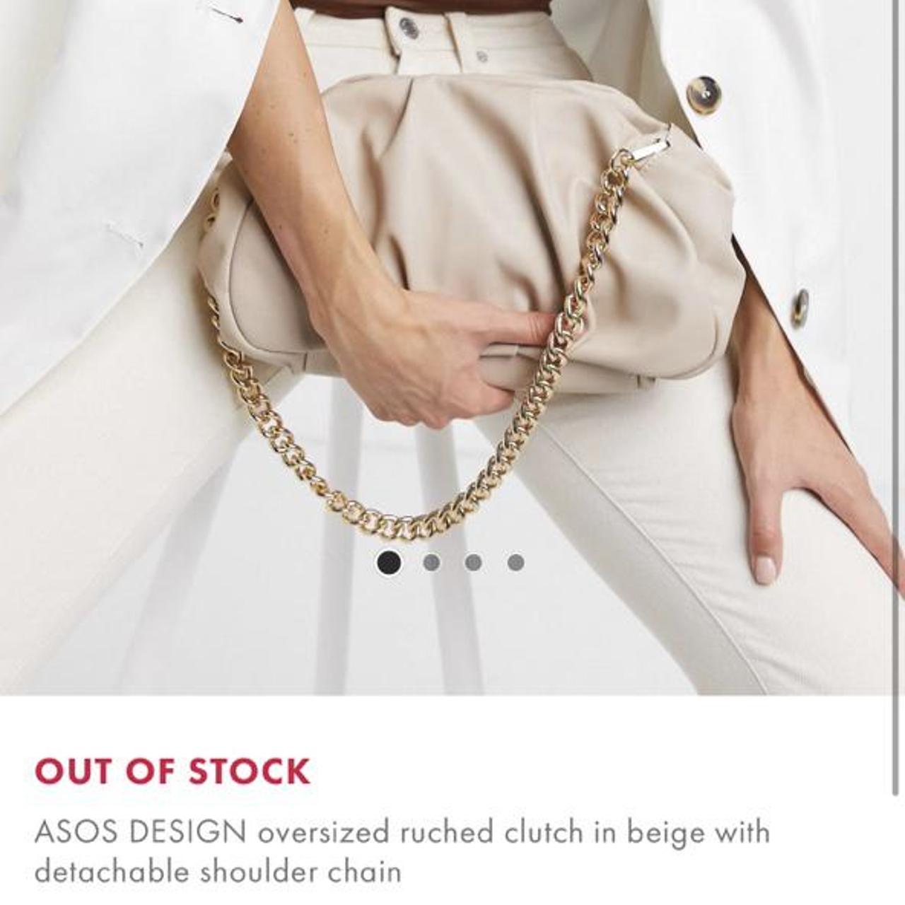 asos design oversized ruched clutch bag in beige