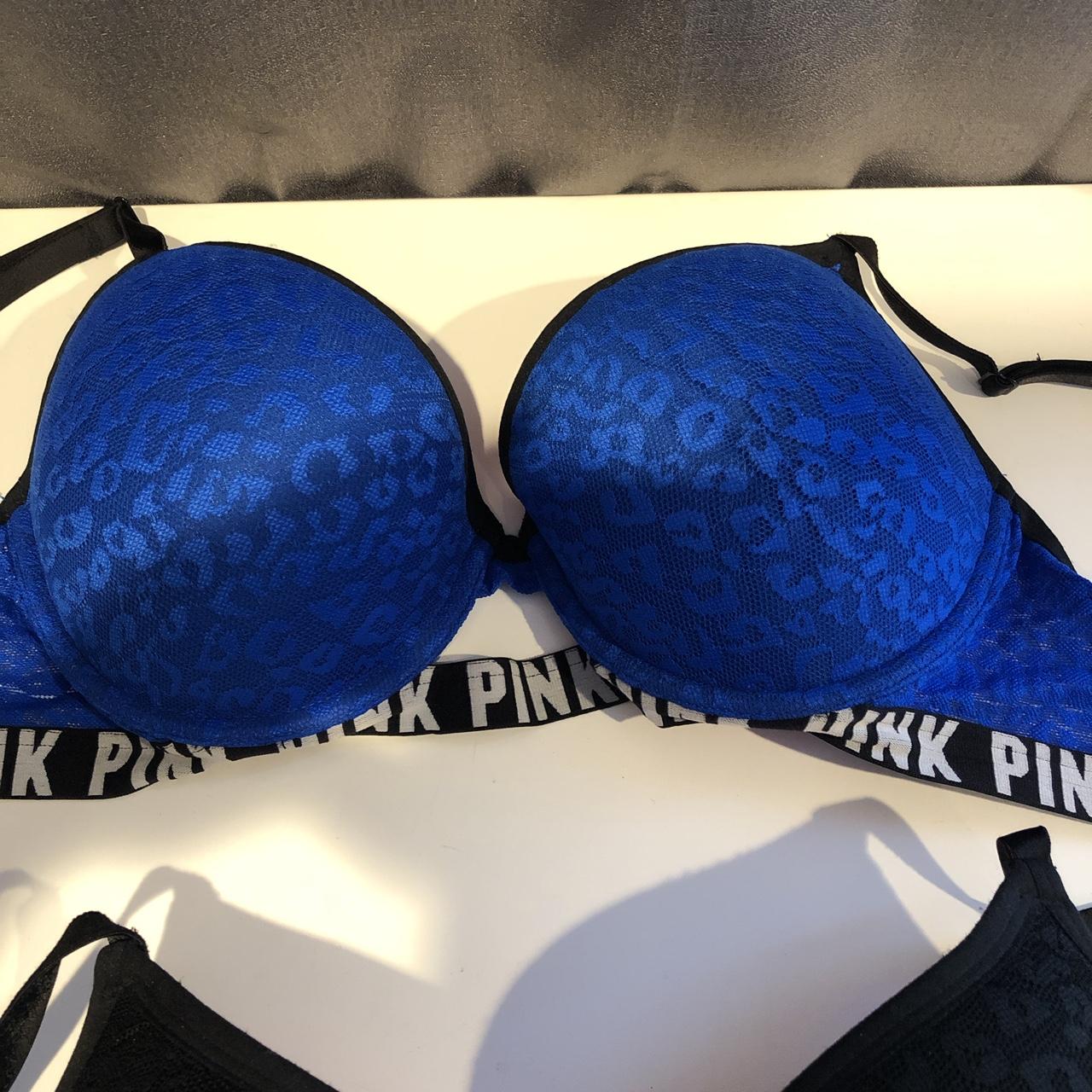 Pink brand push up bras blue and black with lace. - Depop