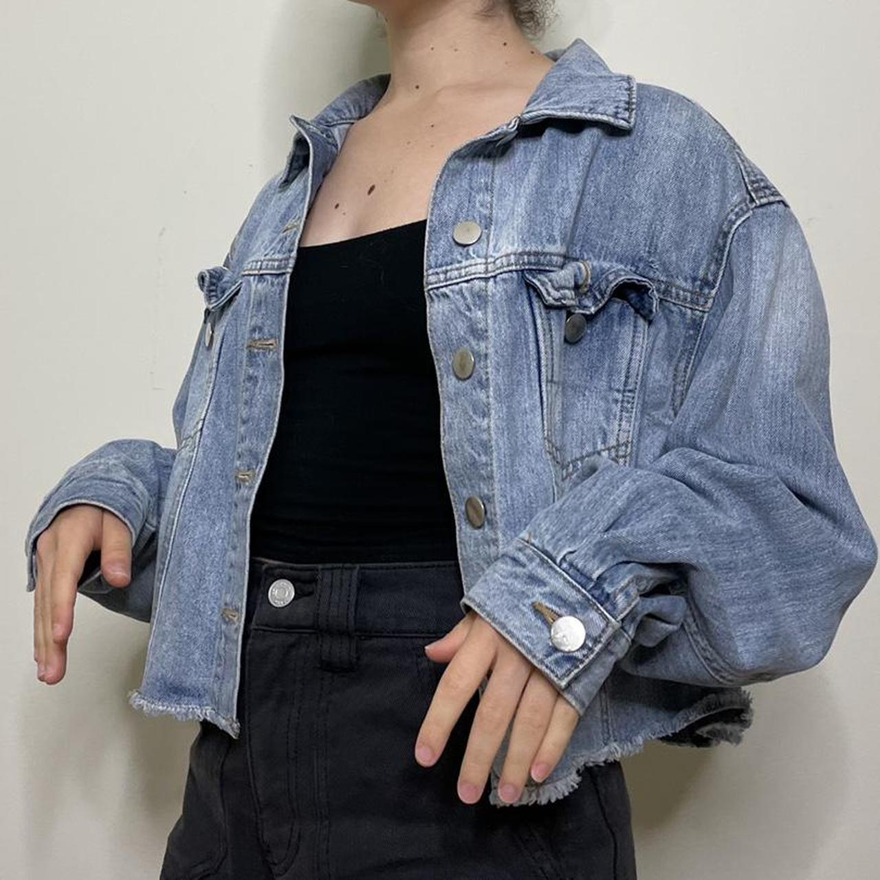 Cropped denim jacket raw sales hem