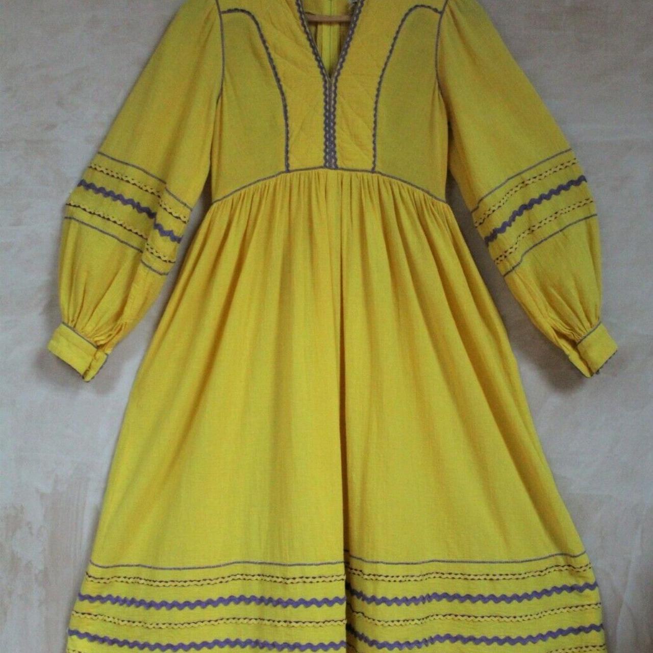 Women's Yellow and Purple Dress Depop