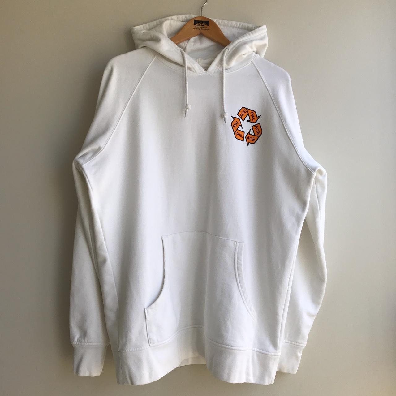 PALACE HOODIE white hoodie with orange recycle tri... - Depop