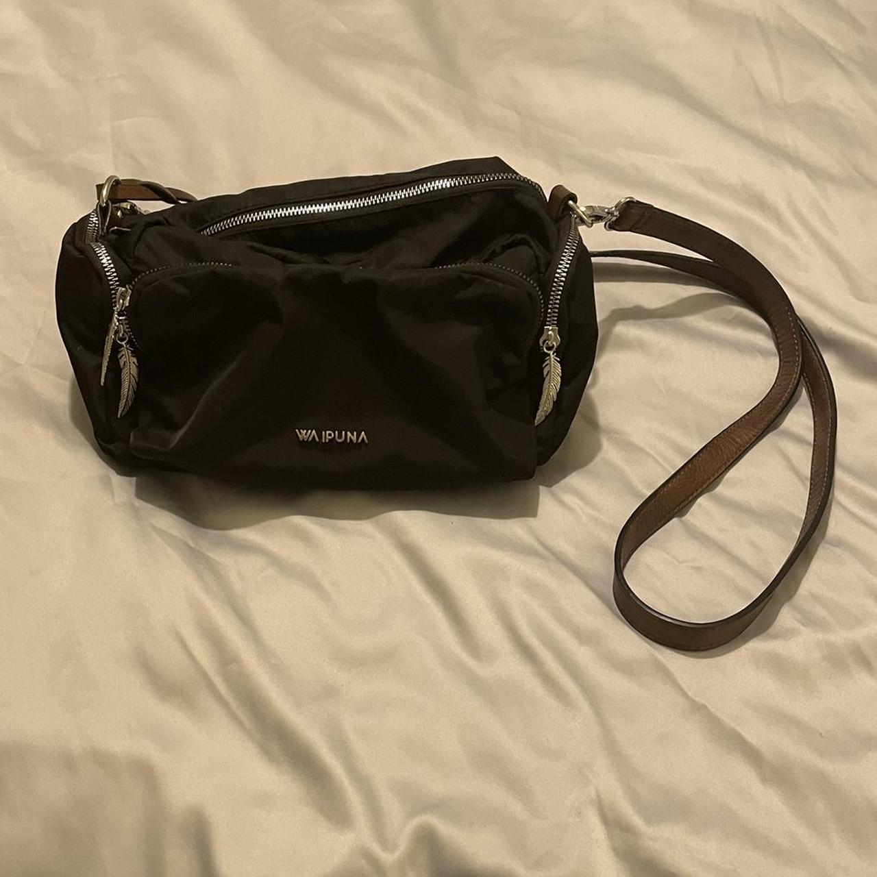 Tk maxx black with brown strap bag with silver... Depop