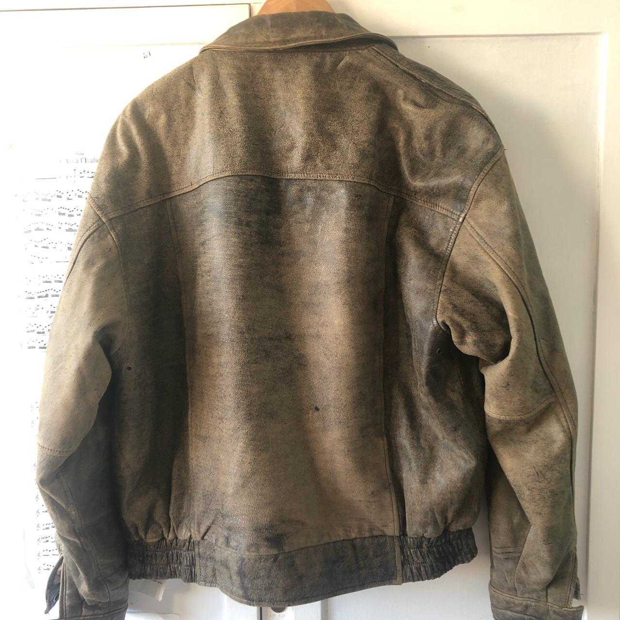 Vintage brown leather bomber jacket with... - Depop