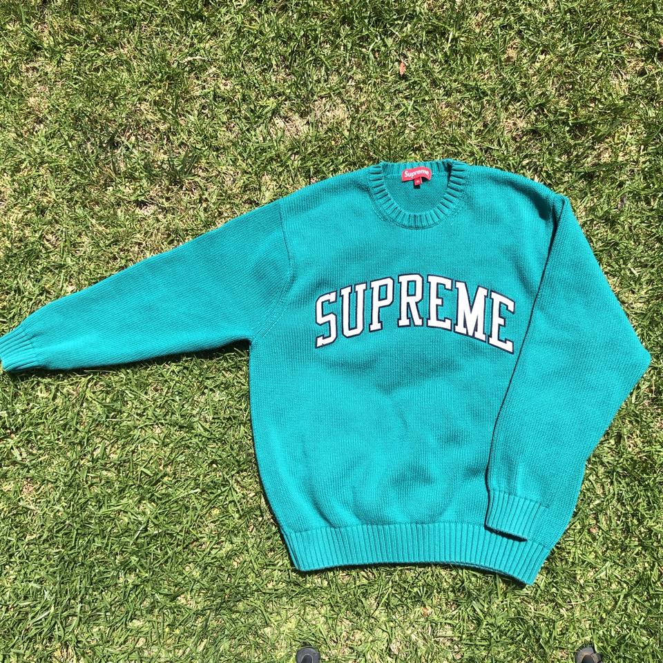 Teal Supreme Tackle Twill Sweater - Depop