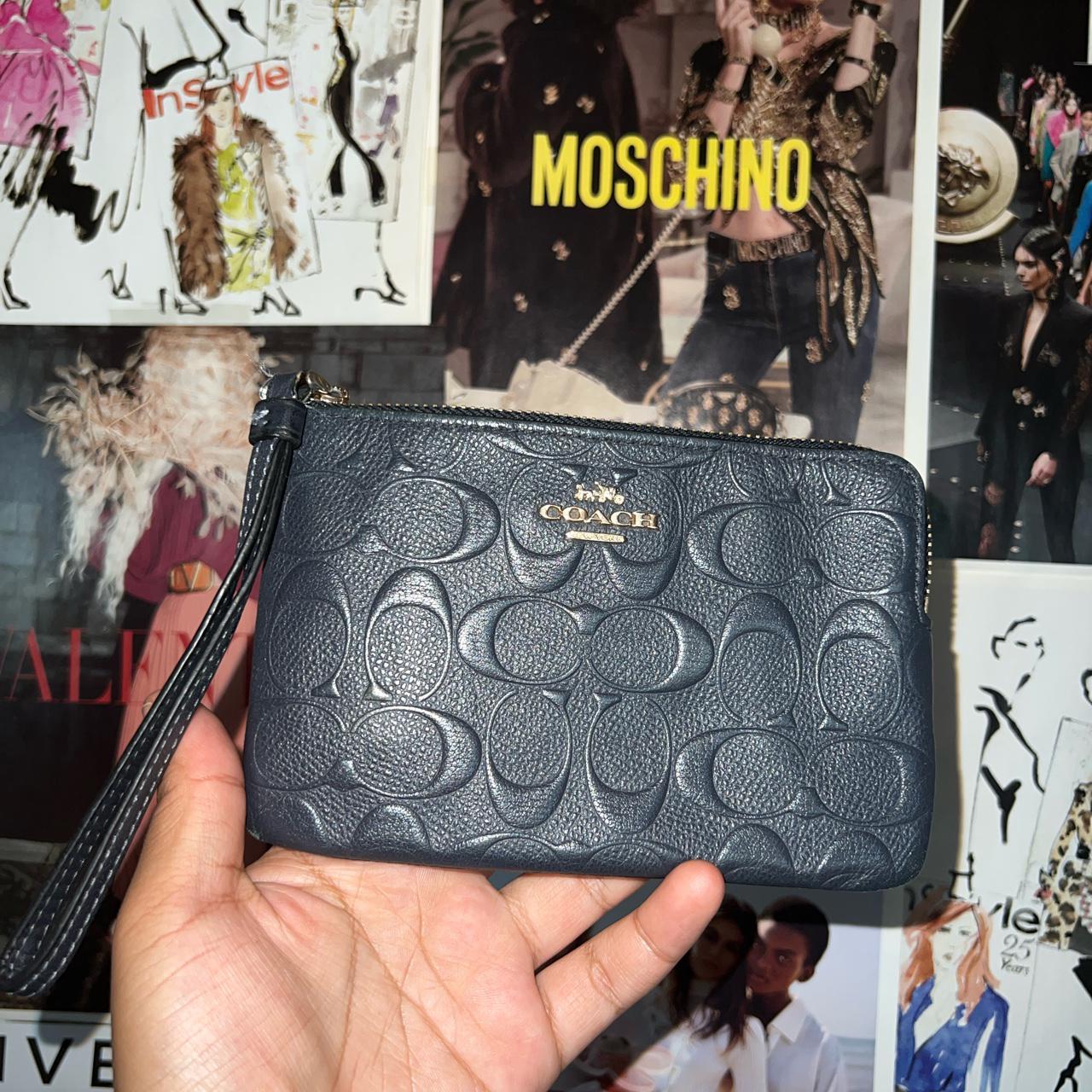 navy blue coach wristlet