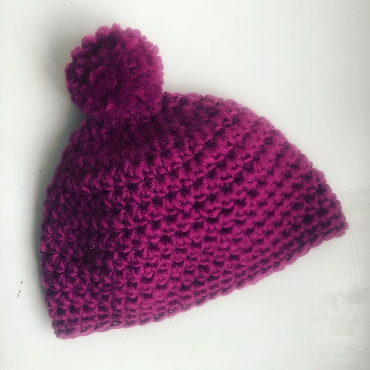 Crochet beanie had with pom-pom. Hand made with... - Depop