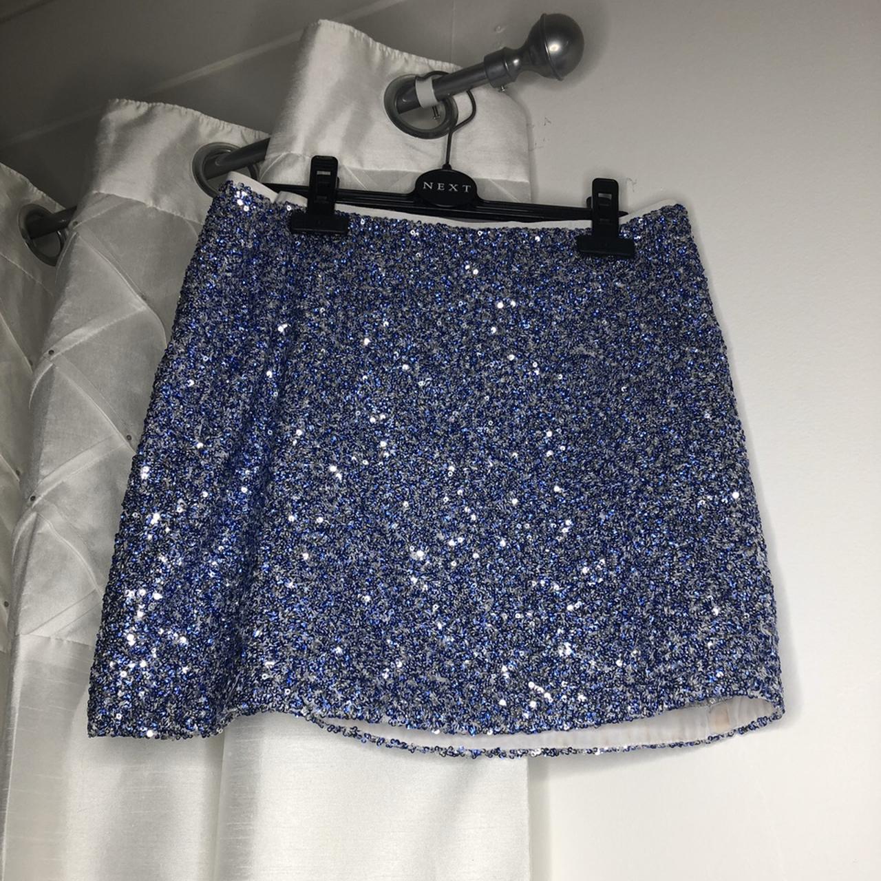 Blue Sequin Skirt Zip at back Size 10 Perfect... - Depop