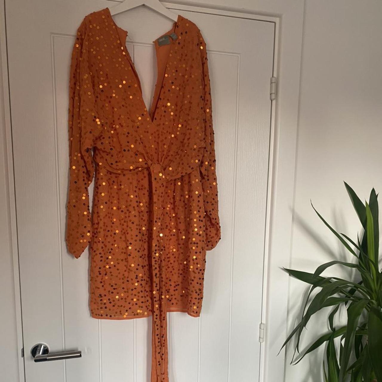 ASOS orange sequin size dress worn once, pulls