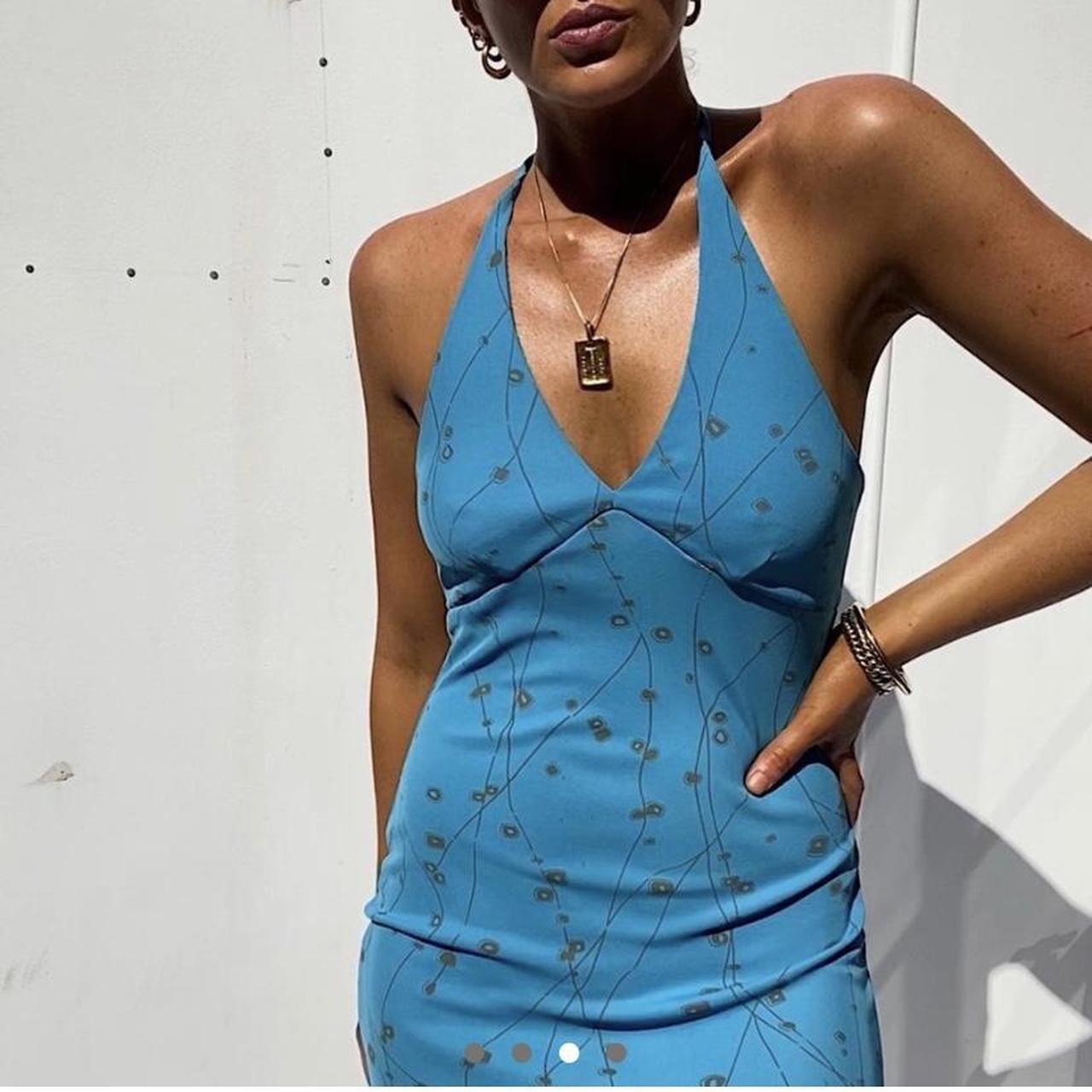 REPOP Vibrant vintage halter dress with flower... Depop