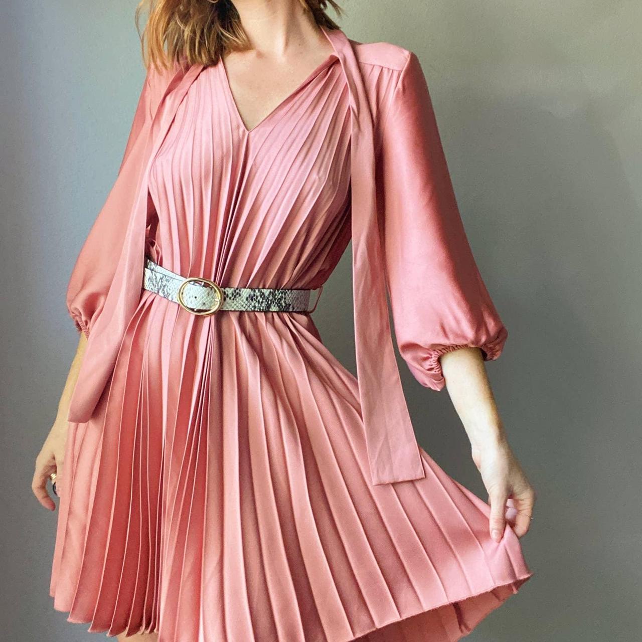 Pink pleated dress zara sale