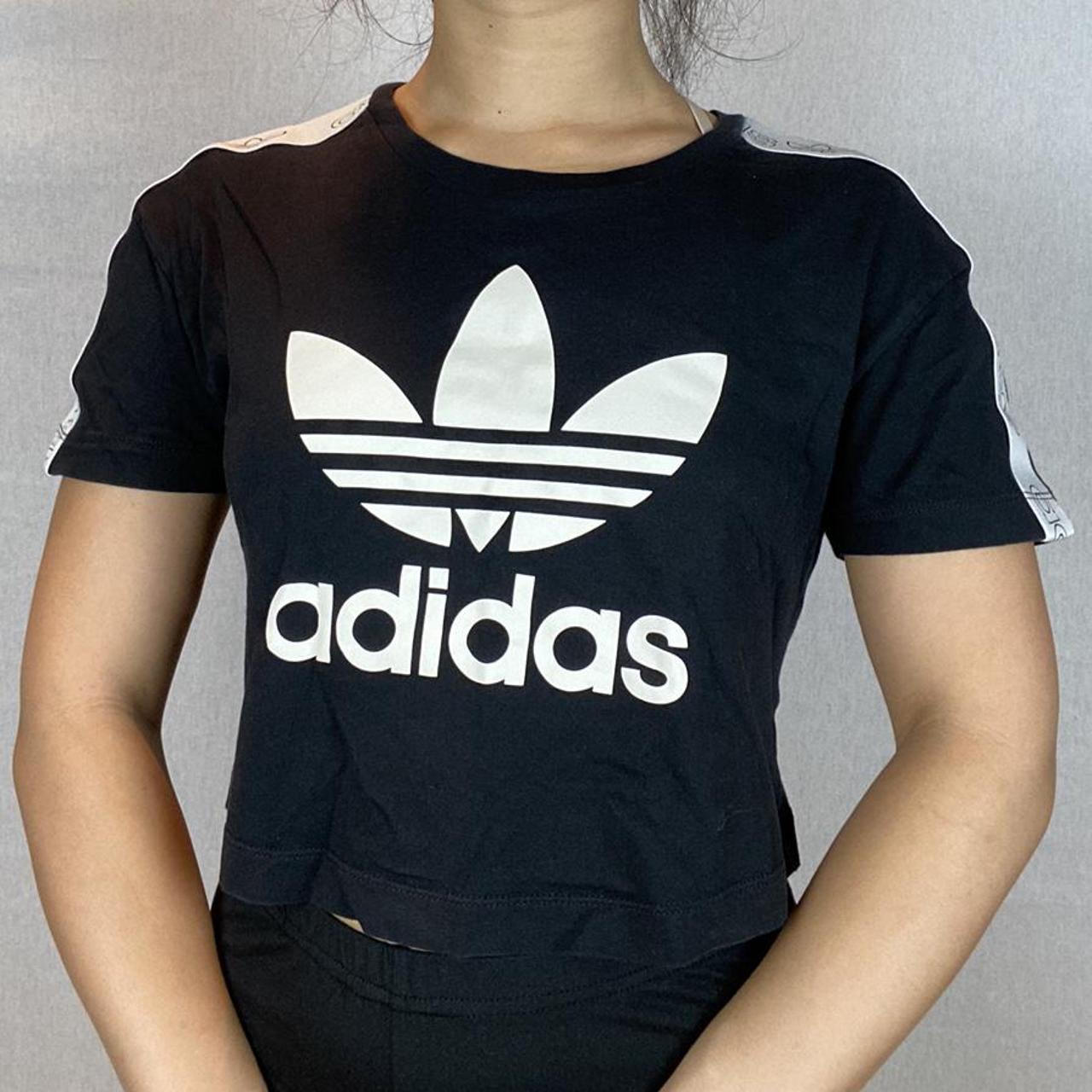 Black and white adidas crop top best sale