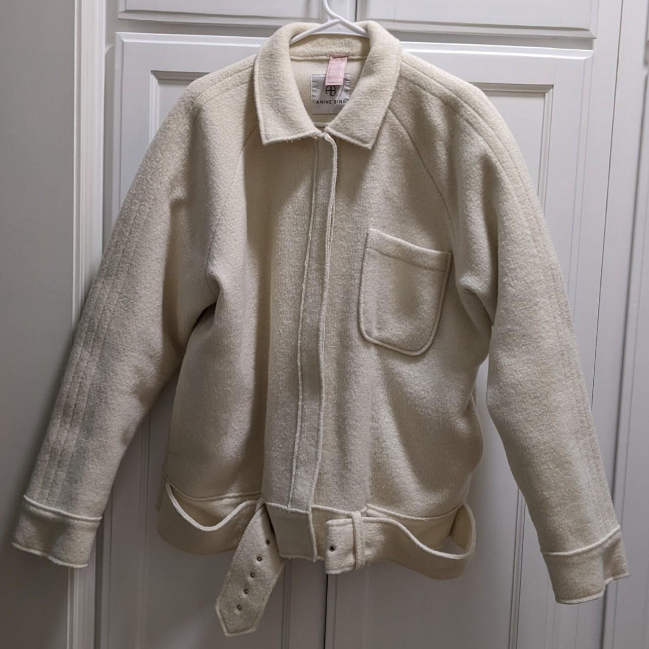 Anine Bing Jaden belted wool-blend jacket in cream /... - Depop