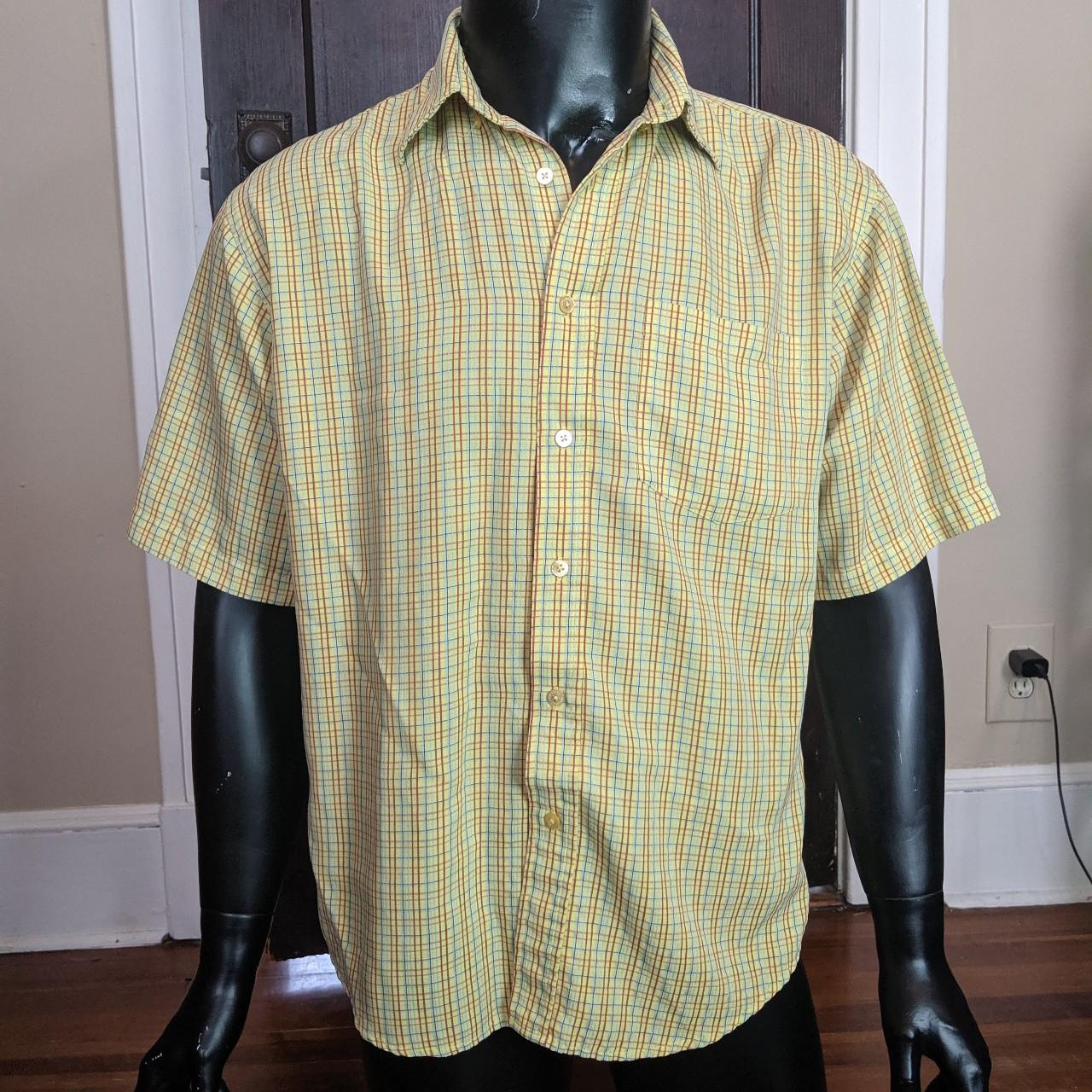 Bugatchi Uomo yellow / green neon plaid shirt sleeve... - Depop