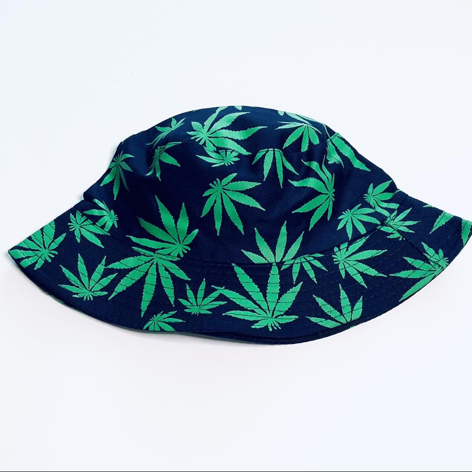 Weed bucket hat marijuana hat, navy blue & green... - Depop