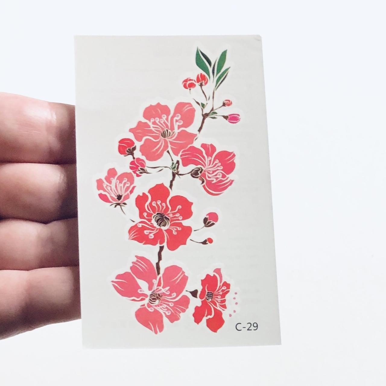 Pink flower temporary tattoos/ flowers faux temp... Depop