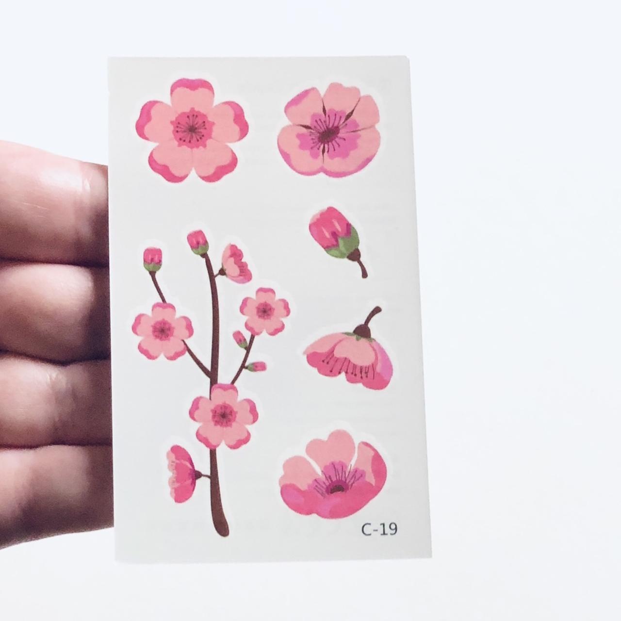 Pink flower temporary tattoos/ petals flowers faux... Depop